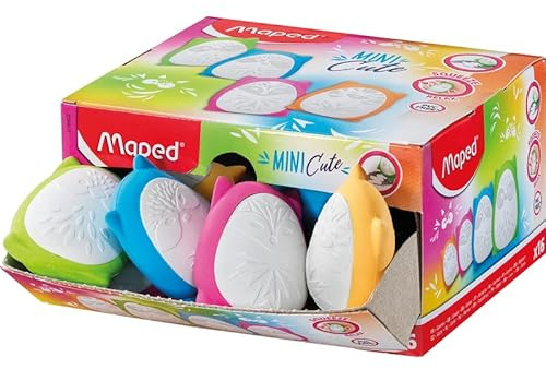 Maped - Materiale scolastico - Gomma per cancellare Squeeze Mini Cute - Design con motivo accattivante - Premi per effetto rilassante - 4 colori diversi