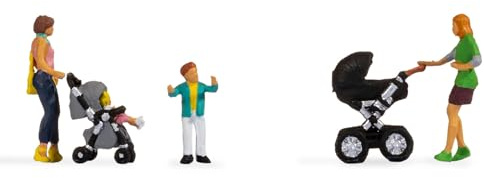 NOCH Mütter mit Kindern, handkolorierte Modellfiguren, 4 Figuren & 2 Kinderwagen für Spur H0