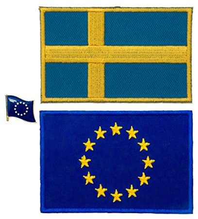 A-ONE 3D Tactical EU Logo Patch+Schweden Landflagge Hitze versiegelter Hintergrundflecken+EU Europe Revers Pin, dekorieren