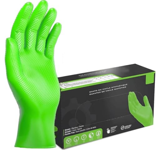 JOMAFA Guantes de Nitrilo DIAMANTADOS GRIP Super resistentes Reutilizables VERDES 8 micras/9´9 gramos, pack de 50. Tallas a elegir (M, L, XL) (XL (10))