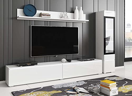 DecoInParis Meuble TV Contemporain Blanc laqué avec LED - Veronica