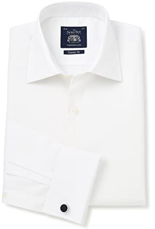 The Savile Row Company London Camicia da sera bianca con bretelle Marcella Classic Fit - Doppio polsino, bianco, 39 cm