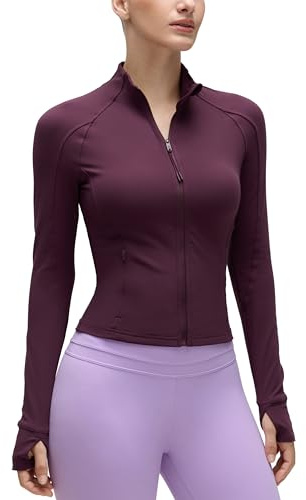CRZ YOGA Butterluxe Vestes Courte de Sport | Extrêmement Doux, Entraînement, Slim, Fermeture Éclair Intégrale, Poches Latérales, Passe-Pouce, pour Femme