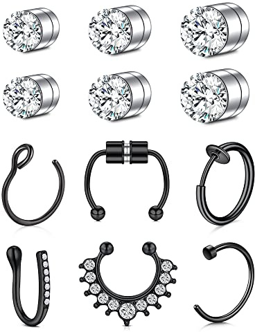 Mayhoop Fake Nasenpiercing Gefälscht Fake Septum Piercing Fake Nose Ring Faux Nasenring Fake Ohr Helix Cartilage Piercing 12Stk Gold
