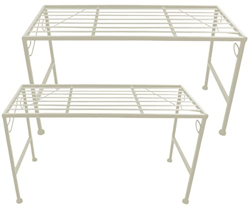 PrimoLiving Metall Blumentreppe 2-teilig creme - Klappbare 2-stufige Blumenbank Metall-Bank Blumenregal Outdoor Indoor Pflanzenständer Zwei Teile Pflanzenregal für Balkon Terrasse Garten P-149