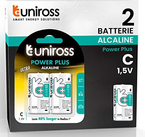 UNIROSS Pack de 2 Piles Alcalines C-LR14 Power Plus 1,5V