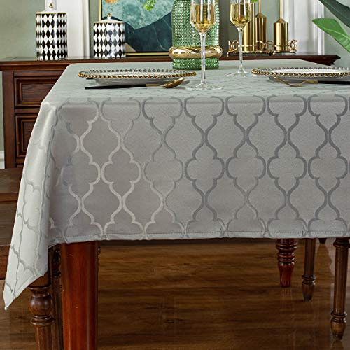 Jacquard Tablecloth Flower Pattern Polyester Table Cloth Spill Proof Dust-Proof Wrinkle Resistant Table Cover for Kitchen Dining Tabletop (Rectangle/Oblong, 132 x 182 CM (4-6 Seats),Gray)