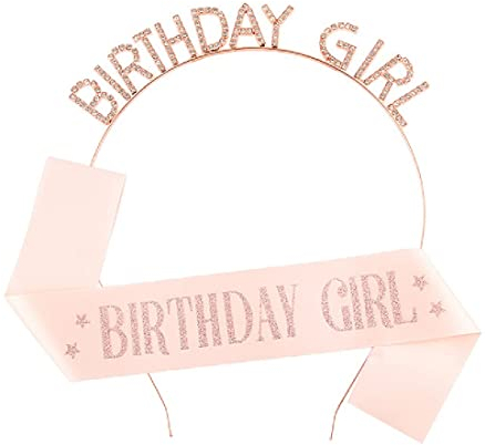 CUHZA 2 Pièces Ceinture de Couronne d'anniversaire, Decoration AnniversaireBirthday Girl Diadème Bandeau en Satin, Couronne Anniversaire, Couronne Anniversaire Echarpe, Anniversaire Echarpe,Tout Âge