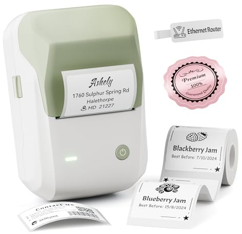 NIIMBOT B1 Label Maker Machine, 2 Inch Bluetooth Thermal Label Printer, Easy to Use Sticker Printer Compatible with iOS and Android, with 1 Roll Waterproof Labels for Retail, Office, Home (Green)