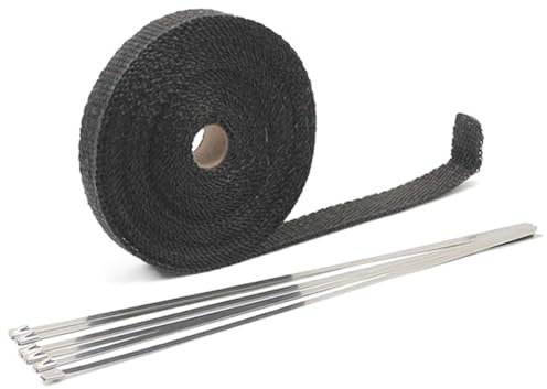 Hitzeschutzband 5/10/15/20M Motorrad Auspuff Thermoband Auspuff Wärmeband Wrap Krümmer Isolierung Rollenbeständig mit Edelstahlbändern Auspuff Hitzeschutzband ( Color : 2.5x10m Black )