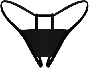 Varsbaby Femme Sexy Mini String Ficelle Ouvert Transparent Tanga Culotte Taille Basse Slip de Bain Bas de Bikini Erotique Triangle Lingerie de Nuit Underwear, N349-Black-M