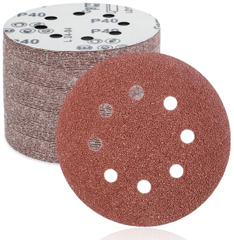 FEIHU Disques de Ponçage Papier Abrasifs 125mm.8 trous,50 pièces Disques Ponceuse: Disques abrasifs perforés ​auto-agrippant 125 mm Grain 40 pour Random Orbital Sander,Poncer/Polir