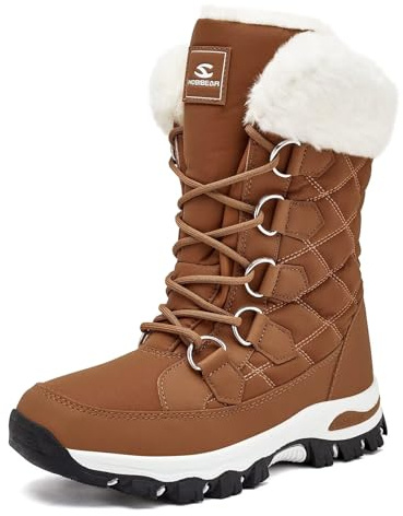 HOBIBEAR Schneestiefel für Frauen Wasserdichte Wanderstiefel für Damen Winterstiefel Warm(EU 40,Braun)