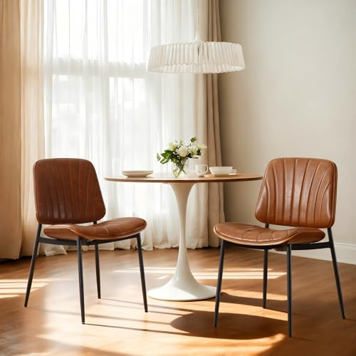 chairus matstolar i PU-läder set med 2 armlösa köksstolar med rygg för matsal/restaurang, brun