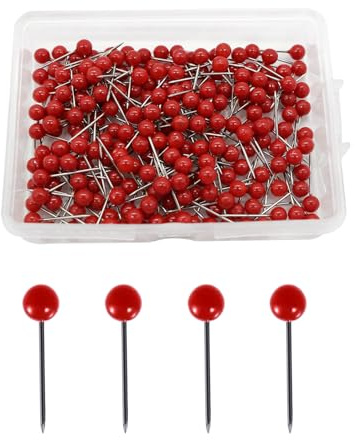 Werownsgso 300 Stück Rundkopfnadeln, 4mm Karte Nagel Pinnadeln, Pinnwandnadeln Mit Plastikbox, Reiszwecknadeln Rund, Pinwand Pins für Landkarte, Fotos, Korkplatte, Stoffmarkierung,DIY (Rot)