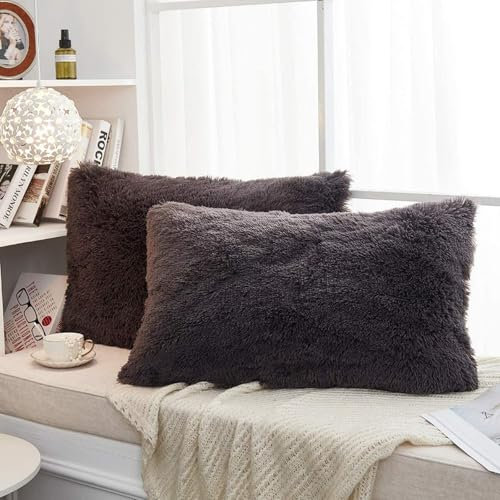 2er Set 50x50 cm Fur Flauschigen Kissenbezüge Moderne Künstlich Pelz Kissenhüllen Sofakissen für Wohnzimmer Sofa (s8,45 * 45cm)