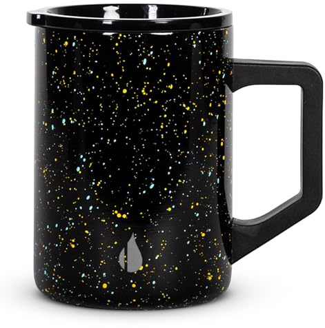 Elemental Insulated Coffee Mug - Triple-Wall Stainless Steel Summit Travel Cup for Hot and Cold Drinks - Thermal Coffee Mug with Lid and Handle for Camping, Office & Travel 470ml - Black Speckle