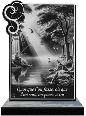 Eternel - Plaque Funéraire Personnalisée Cadre Ornements - Pêche, Pêcheur, Nature - Texte Personnalisable, Plaque Funéraire Gravée au Laser pour Hommage, Plaque Mortuaire, Tombale, Cérémonie Sépulture