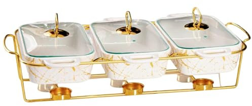 Ceramics Chafing Dish Buffet Set, Marble Finish Chafing Dish, Warming Trays for Food Chafers and Buffet Warmers for Buffet/Weddings/Parties/Banquets