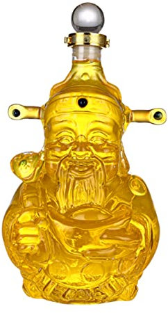 KUOYTT Decantador de Whisky y Licor, garrafa de Cristal con Forma de Dios de la Riqueza del folclore Chino, Botella de Vino de Gran Capacidad, dispensador de Licor Transparente, Regalos d