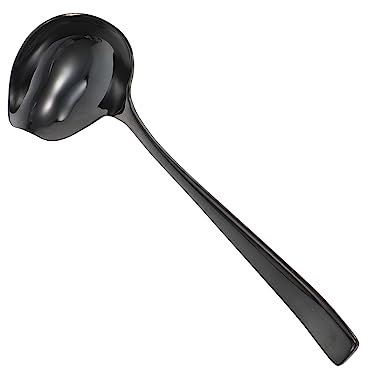 PRETYZOOM Duckbill Soup Spoon Long Handle 304 Stainless Steel Hot Pot Serving Spoon Black Kitchen Cutlery for Soup and Sauce