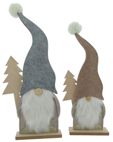 WB wohn trends Weihnachts-Wichtel mit Bart 2er Set, 51cm hoch, Deko-Figur aus Filz und Holz