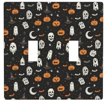 Placca di copertura per interruttore della luce a levetta, 2 piastre da parete di dimensioni standard 11,4 x 11,4 cm, elementi di Halloween, doppia piastra di copertura per interruttore della luce