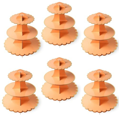 Cobenga 6 pezzi porta torta in cartone per cupcake, 3 ripiani rosa per cupcake, torre rotonda in cartone per torte di compleanno, festa, anniversario, baby shower