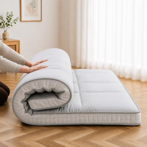 ZIKEBTUY Futon Matratze 153x203cm Klappmatratze - 10cm dick Japanische Klappmatratze, Futon Gästebett, Bodenmatratze, Tragbar Matratze Faltbar für Tatami, Schlafsälebett, Camping, Wohnmobil - Grau