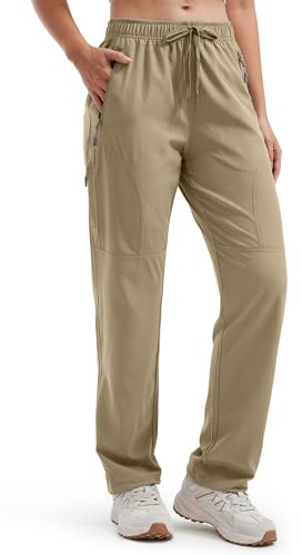 Libin Women's Hiking Trousers 29 Quick Dry Walking Cargo Lightweight Pants Water Resistant Outdoor Travel Camping Fishing Golf Climbing Pants UV Protection, Dark Khaki L