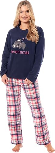 KATE MORGAN Womens Pyjamas Warm Fleece Pyjamas for Women Sets Pjs S-XL | Soft Twosie Pyjama Set for Ladies Gifts for Her Snuggle Up Koala Navy S