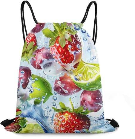Rucksack Mit Kordelzug 3D Früchte Im Wasser Stoffbeutel Kinder Kordelzug Sportbeutel Mädchen Gymnastikbeutel, Für Reisen, Schwimmen, Strandurlaub, 36x42cm