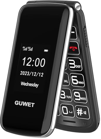 Guwet G739 cellulare per anziani pliante, telefono per anziani, telefono a tasti, con segnale forte, pulsante SOS, batteria da 1600 mAh, lungo standby e colore nero.