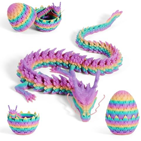 3D water lily Egg Articulating Gemstone Crystal Snake Figurine 3D Printed Dragons Crystal Dragon Fidget Toys Flexible Joints Mystery Dragon Action Figures Home Office Decor Macaron Color