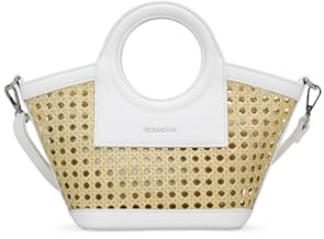 BOSANOVA Bolso de Mano pequeño para Mujer en Rejilla de Mimbre, Incluye Bolsa Interior con Cremallera y Cierre imán. Asas de Mano Redondas y asa de Cruzar. Beige U