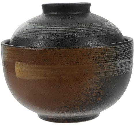 Cabilock Bol à Soupe en Céramique Vintage avec Couvercle Ustensiles Cuisine en Céramique Design Simple pour Soupe Yaourt Fruits 1 Pièce