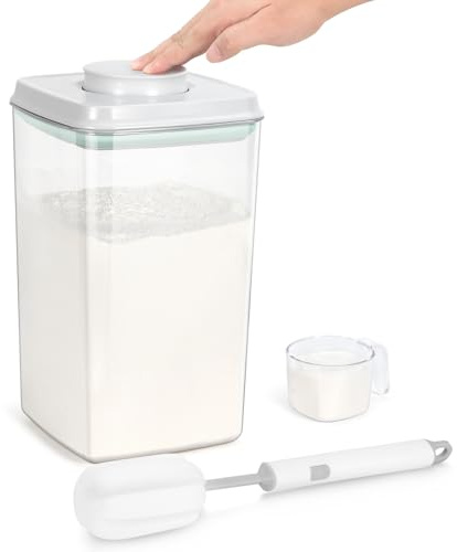 TBMax Flour Container 4.2 Qt Spaghetti Container with Airtight Pop Up Lid & Measuring Scoop, Food Storage Bin for Rice, Flour, Sugar, Cereal, Pet Dog Cat Food Storage, Kitchen Pantry Organization