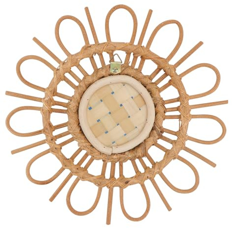 BAZEITFLOW Handgefertigter Schminkspiegel aus Geflochtenem Rattan Vintage Stil Dekorativer Wandspiegel für Wohnzimmer und Schlafzimmer Kleiner Kosmetikspiegel ohne Beleuchtung Robust und