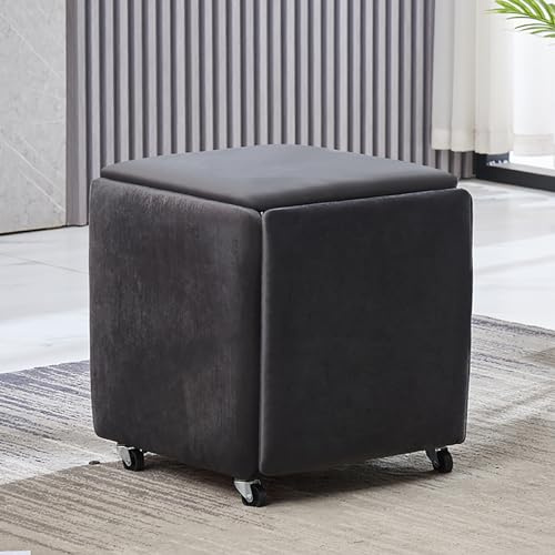 QYMYOZ Taburete otomano 5 en 1 apilable con Forma de Cubo, Asiento de Piel sintética con Ruedas giratorias, reposapiés versátil y tocador para Sala de Estar y Comedor (18 x 18 x