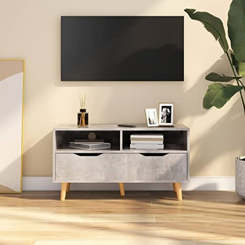 HETFTJN TV Lowboard Betongrau 90x40x48,5 cm aus Holzwerkstoff, Modernes Sideboard mit 40 kg Belastbarkeit, Fernsehtisch mit Schubfach, Wohnzimmertisch für TV bis 65 Zoll geeignet