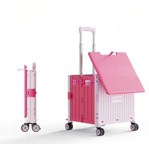 Chariot de courses pliable avec couvercle et roues Boîte de rangement portable utilitaire pour jardin et camping Capacité 65 l Design à quatre roues pour un transport facile