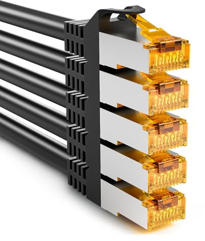 iwillink 5x 0,15M Patchkabel CAT 7, Lan Kabel Kurz(10Gbps, S/FTP PIMF Schirmung, Kupfer), Kompatibel mit CAT7 CAT6a CAT6 Patchpanel/DSL Switch/Router/Modem - Schwarz