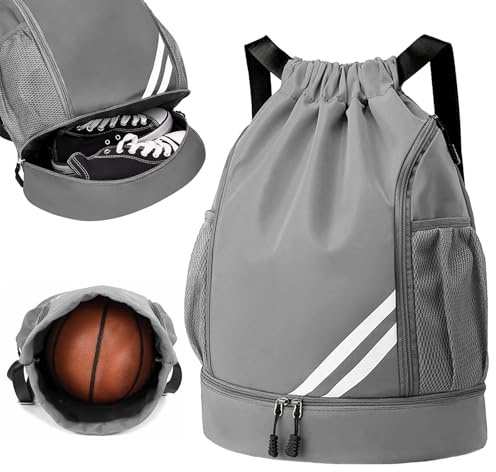 Vexnaro Sacca Sportiva Palestra, Impermeabile Sacchetto Sportivo Palestra con Scomparto per Scarpe, Borsa Sportiva da Calcio per Palestre, Viaggio, Nuoto e Outdoor, per Ragazzi e Adulti (Gris)