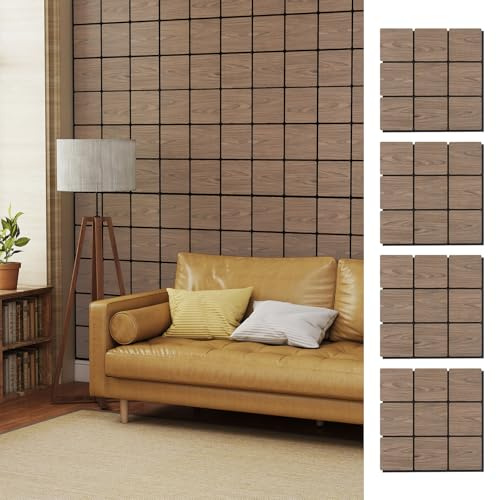 COSTWAY 4 Pack Acoustic Wall Panel, Sound Absorbing Panel for Wall, Wooden Decorative Sound Proofing Panels for Recording Studio Office Home (62 x 62 x 1.8cm/24.5 x 24.5 x 0.7”, 9 Square Board)