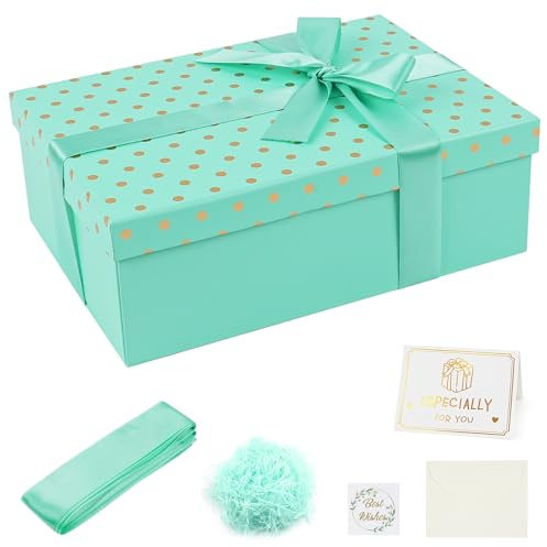 OFFCUP Geschenkbox mit Deckel, 25×18×8.5cm Geschenk Box mit Raffia Grußkarten Schleife für Hochzeit Geburtstag Jubiläum, Exquisite Geschenkboxen für Mädchen Valentinstag Weihnachten