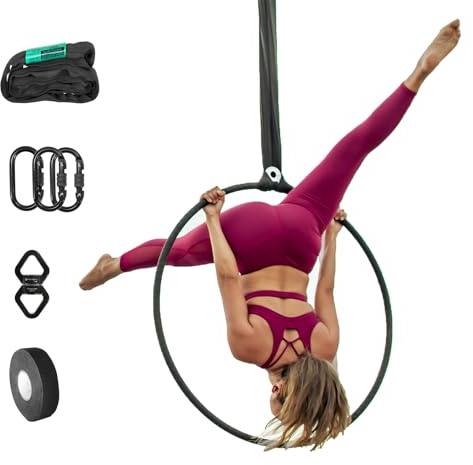 runner deer Complete Lyra/Aerial Hoop/Aerial Rings Set,Include lyra,carabiners, Swivel, and spanset (37(95), Single tab)