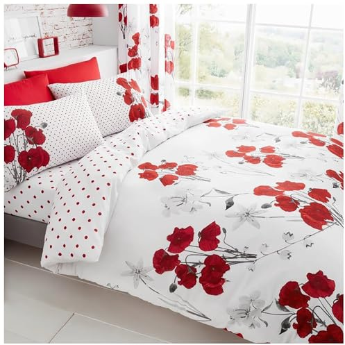 Gaveno Cavailia, Set di biancheria da letto con copripiumino e federe, lussuoso, in policotone, motivo: papaveri, per letto matrimoniale, colore: rosso