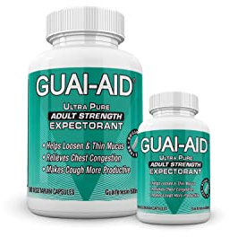GUAI-AID 600 600mg Ultra-Pure Guaifenesin Veg. Capsules (Includes 100 Size Bottle) for Adult Strength All-Day Mucus Relief