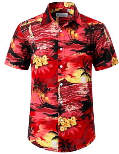 siliteelon Mens Hawaiian Shirt Short Sleeve Floral Aloha Shirts for Summer Beach Holiday,L