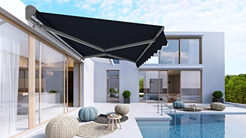 Schartec Markise elektrisch mit Fernbedienung in versch. Größen und Farben - Gelenkarmmarkise - Halbkassettenmarkise - Halbkassette Alu mit Motor (250 x 200, anthrazit)